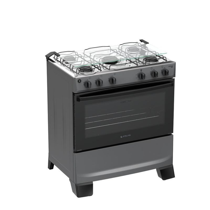 Fogão 5 Bocas Atlas Mônaco Plus Mesa De Inox Bivolt Titanium