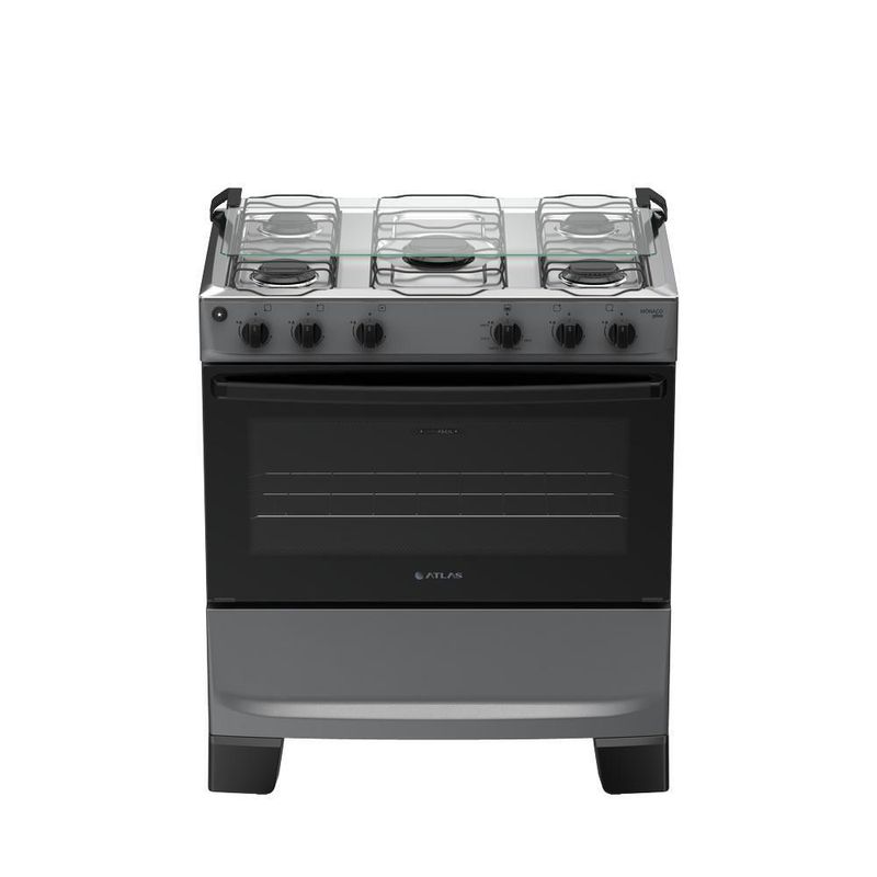 Fogão 5 Bocas Atlas Mônaco Plus Mesa De Inox Bivolt Titanium