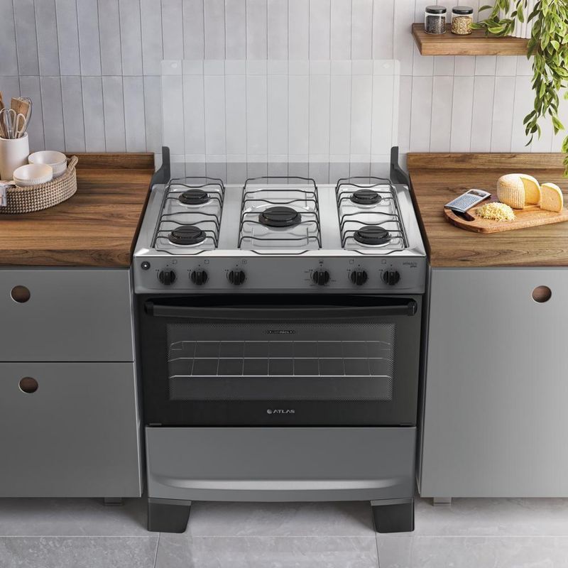 Fogão 5 Bocas Atlas Mônaco Plus Mesa De Inox Bivolt Titanium