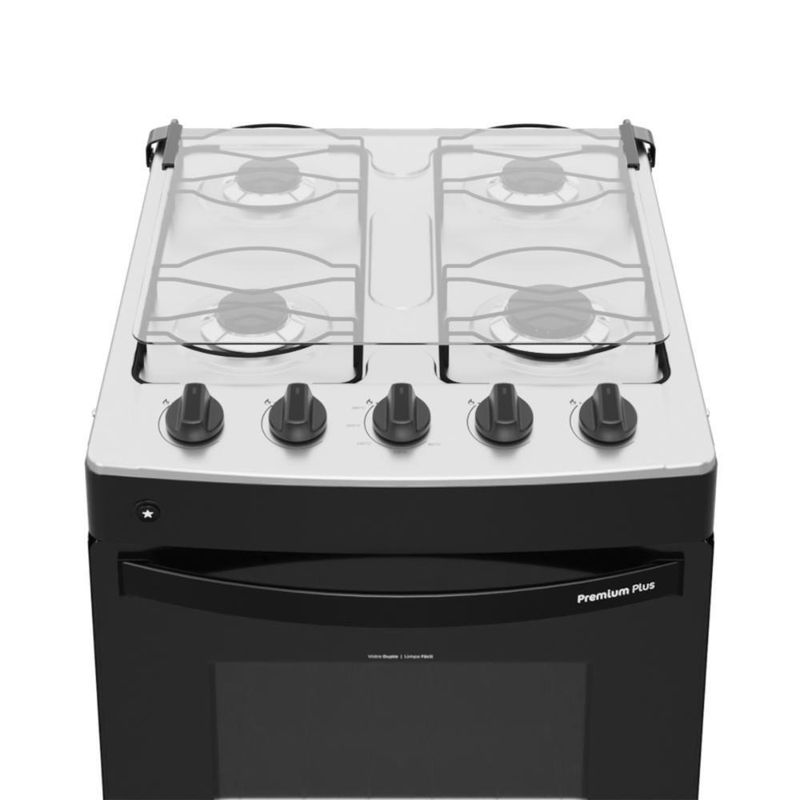 Fogão 4 Bocas A Gás Com Tampa Premium Plus Realce CR227 Preto Bivolt