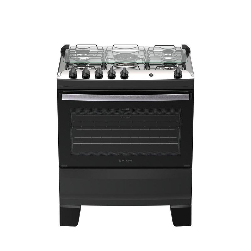 Fogão 5 Bocas Atlas Agile Up Automático Mesa Inox Preto Bivolt