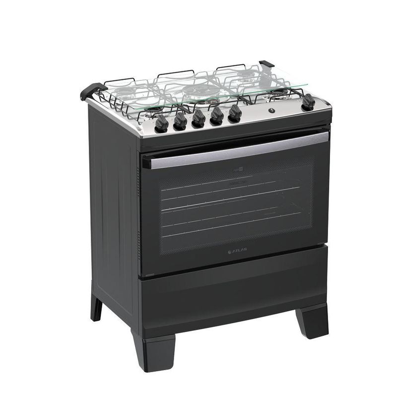 Fogão 5 Bocas Atlas Agile Up Automático Mesa Inox Preto Bivolt