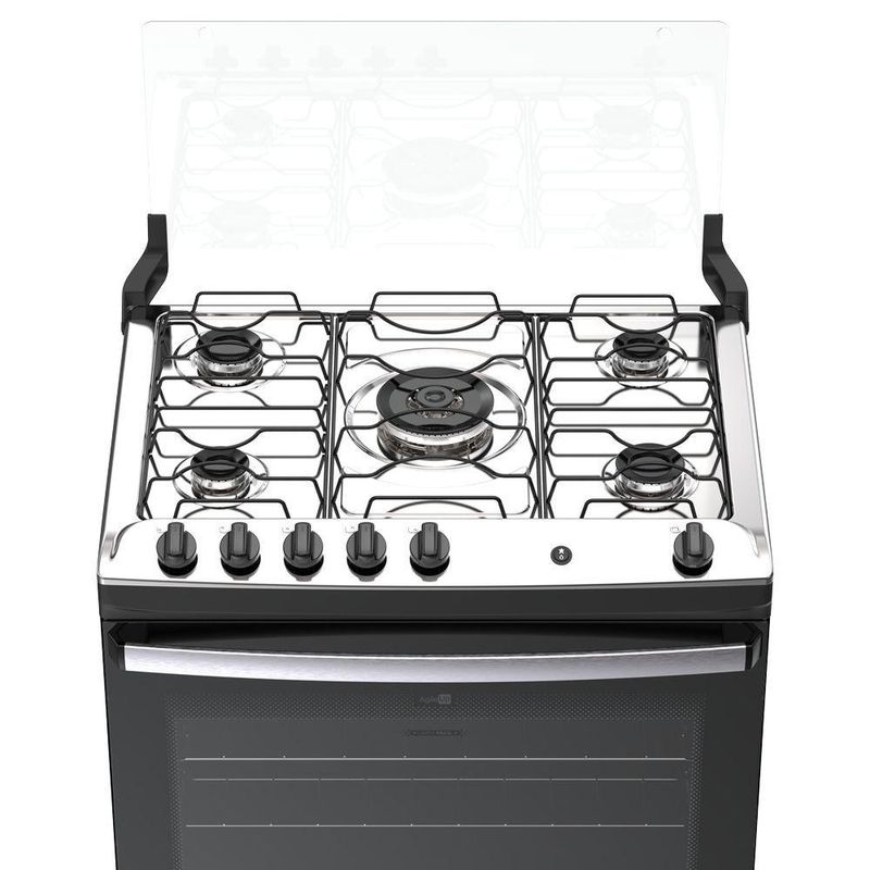 Fogão 5 Bocas Atlas Agile Up Automático Mesa Inox Preto Bivolt