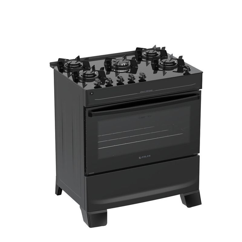 Fogão 5 Bocas Atlas Mônaco Top Glass Mesa De Vidro Bivolt Preto