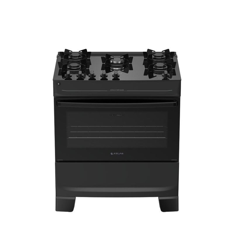 Fogão 5 Bocas Atlas Mônaco Top Glass Mesa De Vidro Bivolt Preto