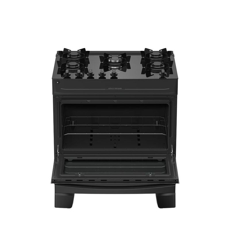 Fogão 5 Bocas Atlas Mônaco Top Glass Mesa De Vidro Bivolt Preto