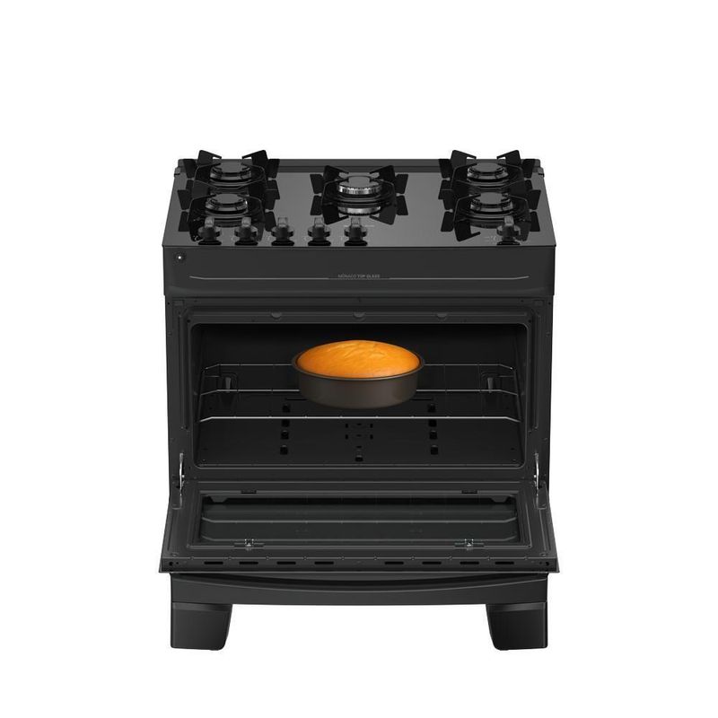 Fogão 5 Bocas Atlas Mônaco Top Glass Mesa De Vidro Bivolt Preto