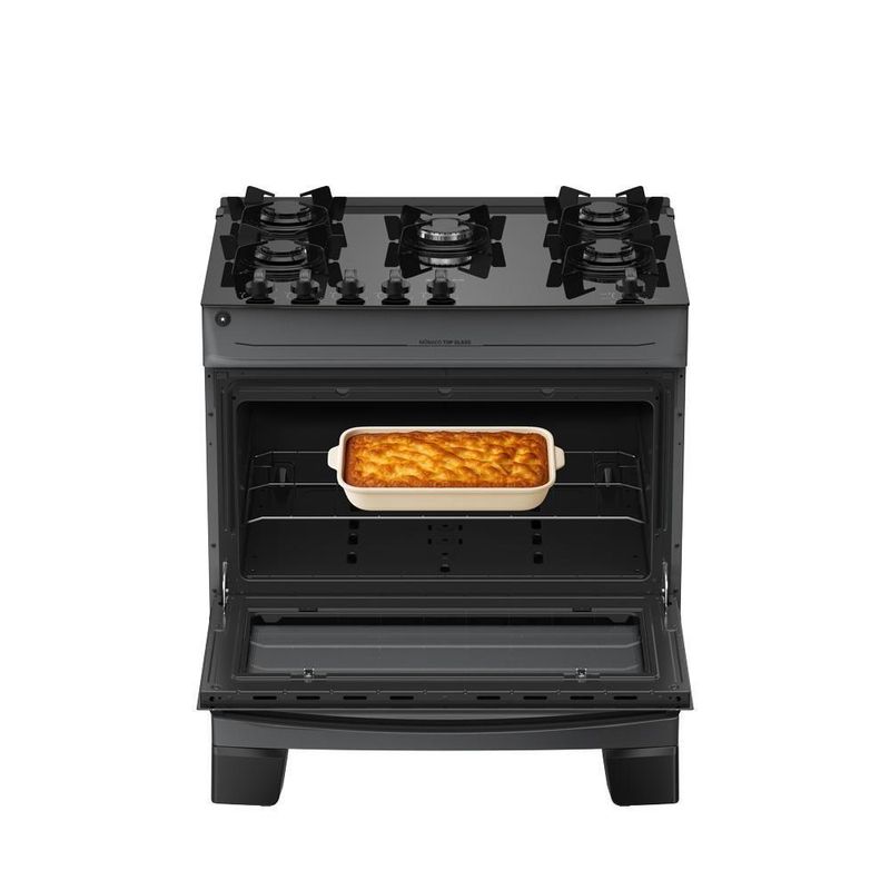 Fogão 5 Bocas Atlas Mônaco Top Glass Mesa De Vidro Bivolt Preto