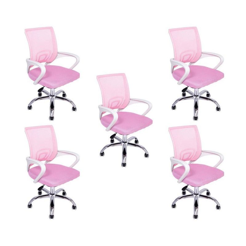 Kit 5 Cadeiras De Escritório Begonia Tela Mesh Ergonômica Rosa