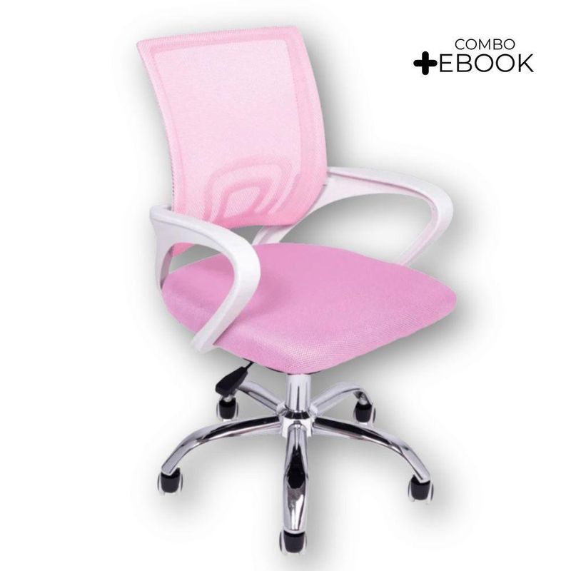 Cadeira De Escritório Oficial Begônia Tela Mesh Rosa