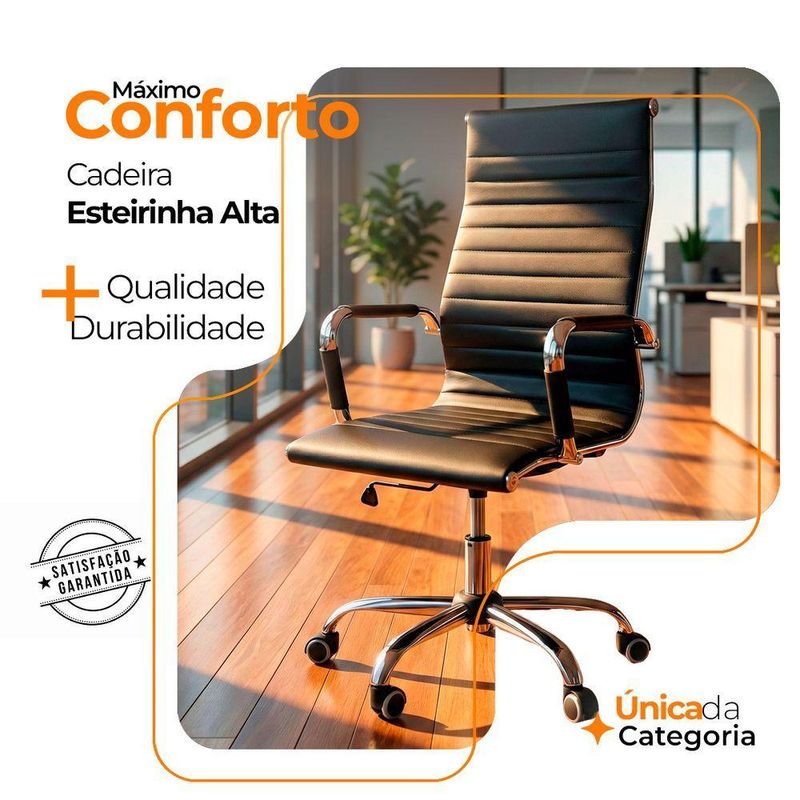Kit 6 Cadeira Escritório Esteirinha Oficial Alta Preto