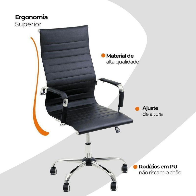 Kit 6 Cadeira Escritório Esteirinha Oficial Alta Preto