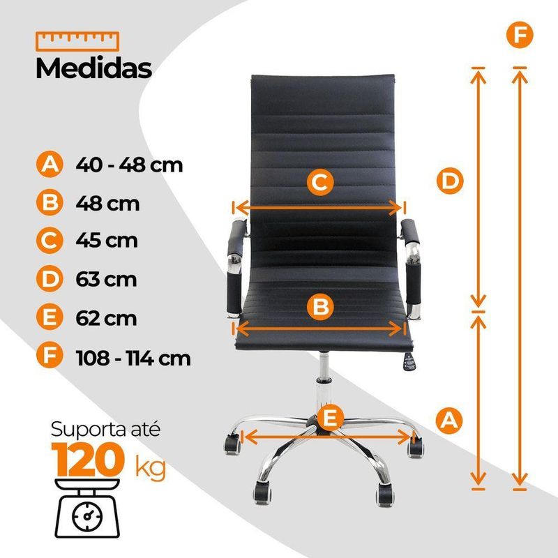 Kit 6 Cadeira Escritório Esteirinha Oficial Alta Preto