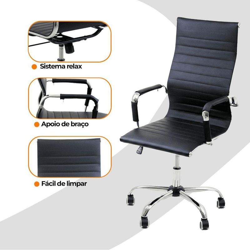 Kit 6 Cadeira Escritório Esteirinha Oficial Alta Preto
