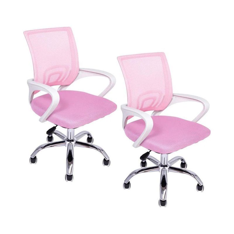 Kit 2 Cadeiras De Escritório Oficial Begônia Ergonômico Rosa