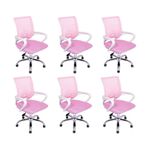Kit 6 Cadeiras De Escritório Begonia Tela Mesh Ergonômico Rosa