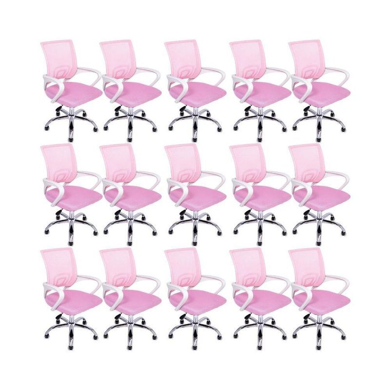 Kit 15 Cadeiras De Escritório Begonia Tela Mesh Ergonômico Rosa