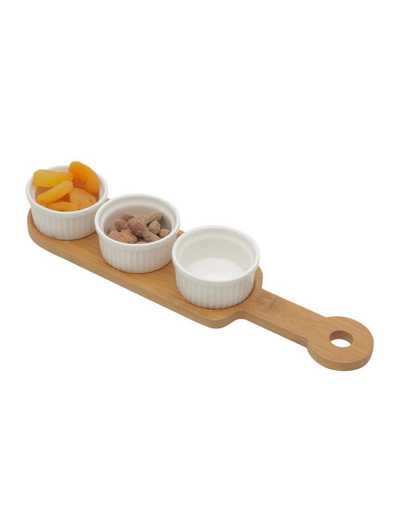 3 petisqueiras com bandeja wolff de bambu 33cm x 8cm x 4cm