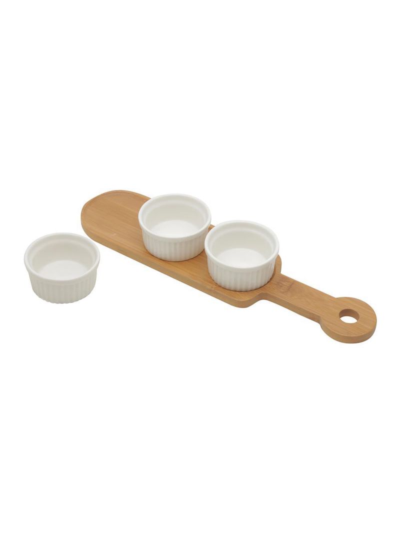 3 petisqueiras com bandeja wolff de bambu 33cm x 8cm x 4cm
