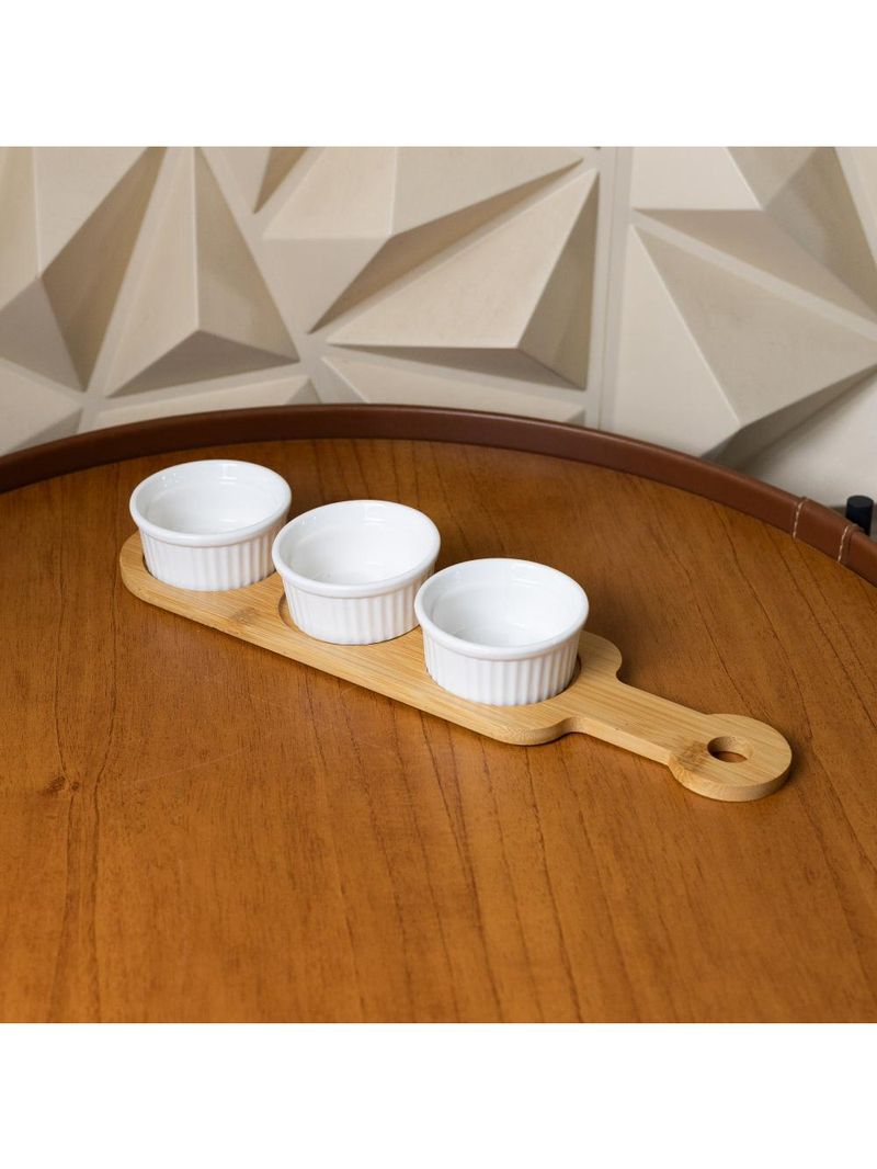3 petisqueiras com bandeja wolff de bambu 33cm x 8cm x 4cm