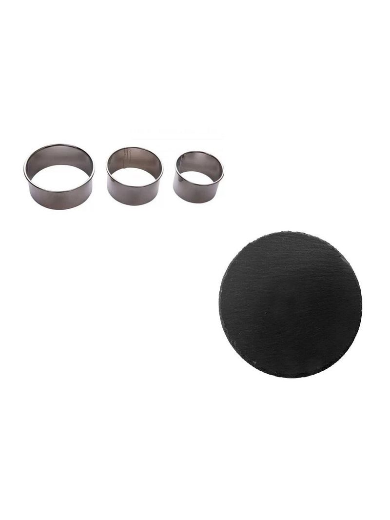 Tabua redonda de ardósia 20cm com com 3 formas redondas