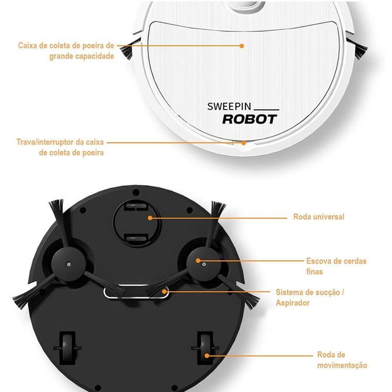 Robô Aspirador de Pó Draik Automático USB Recarregável com MOP Branco Bivolt