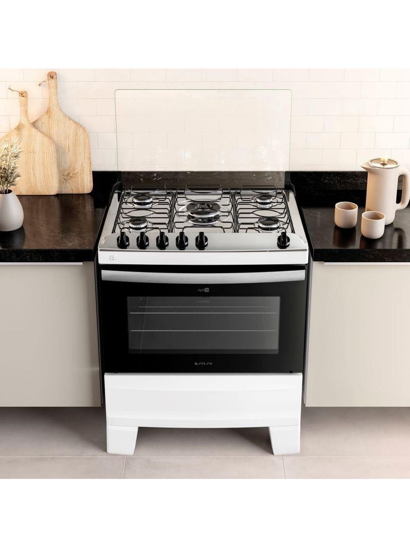 Fogão Atlas Agile Up Piso 5 Bocas Branco Mesa de Inox Bivolt (300001723)