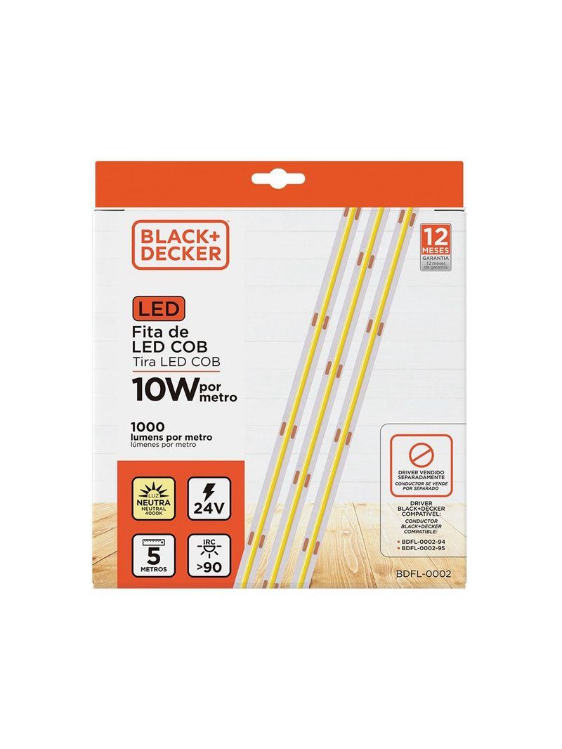 Fita led 24v 4000k 10w 8 mm fita 5 metros irc 90 black+decker