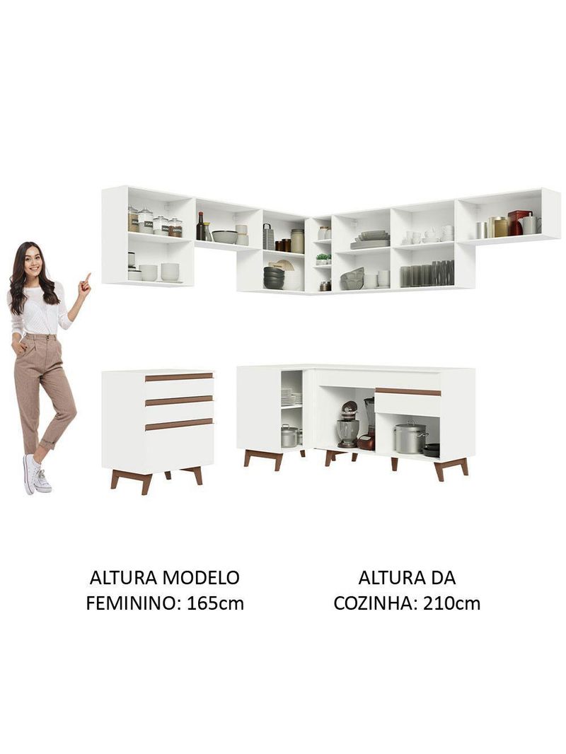 Armário de cozinha completa de canto 462cm branco reims madesa 03