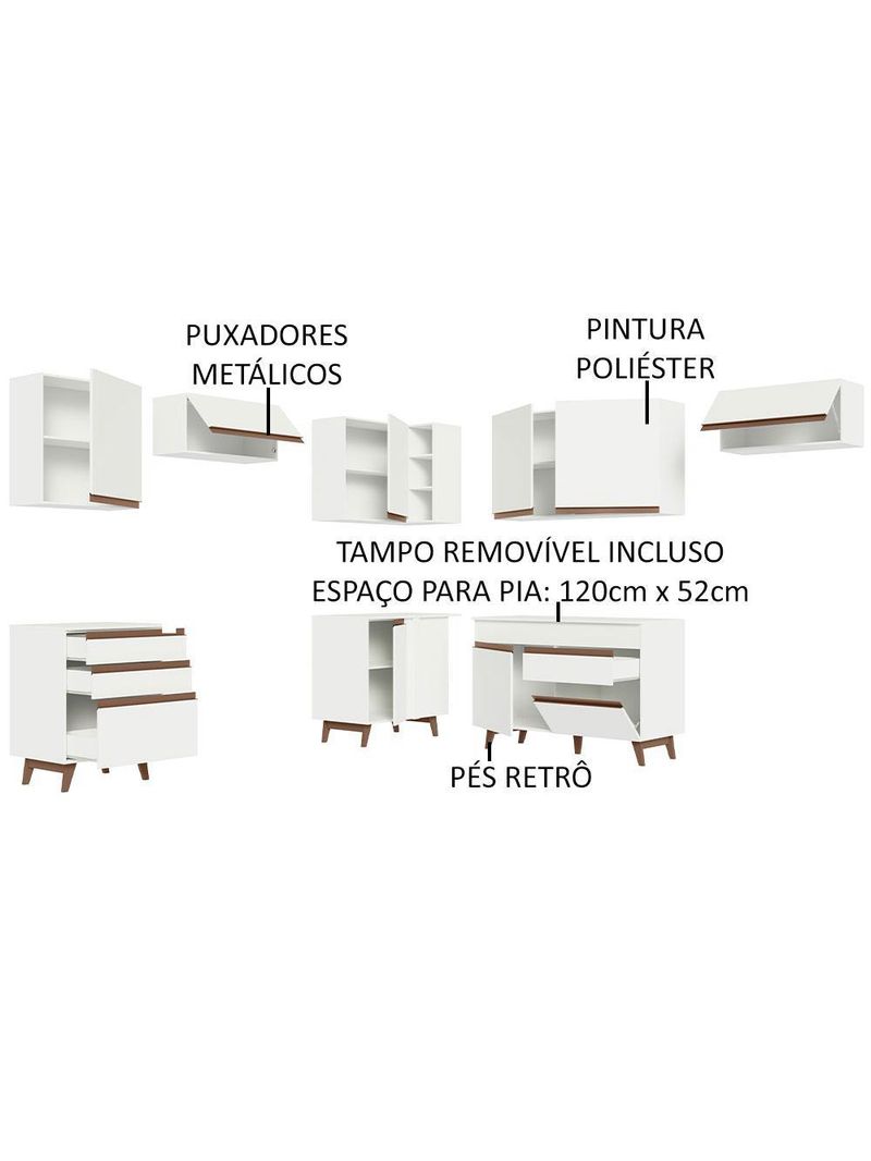 Armário de cozinha completa de canto 462cm branco reims madesa 03