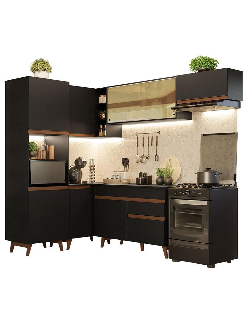 Armário de cozinha completa de canto 392cm preto reims madesa 03