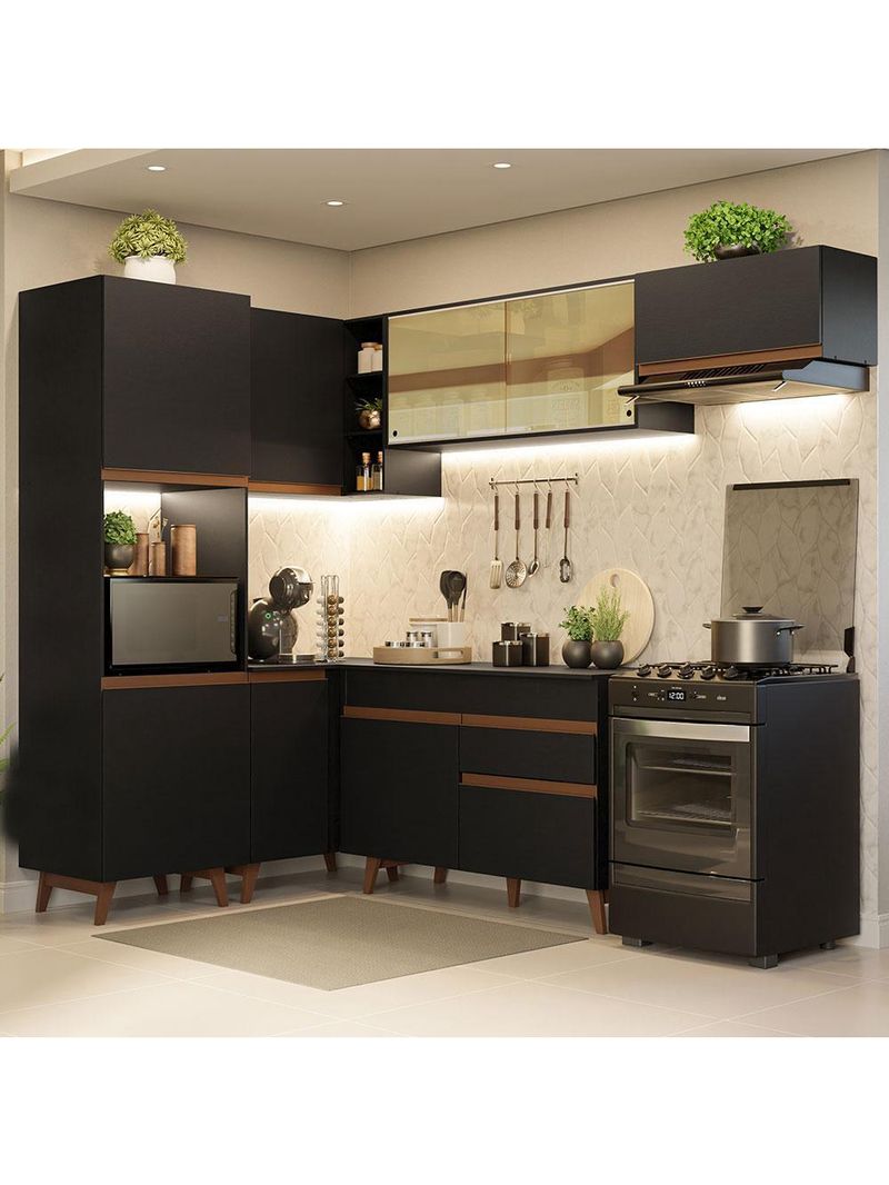 Armário de cozinha completa de canto 392cm preto reims madesa 03