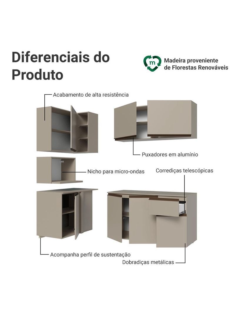 Armário de cozinha completa de canto 265 cm suspensa  nice madesa 06