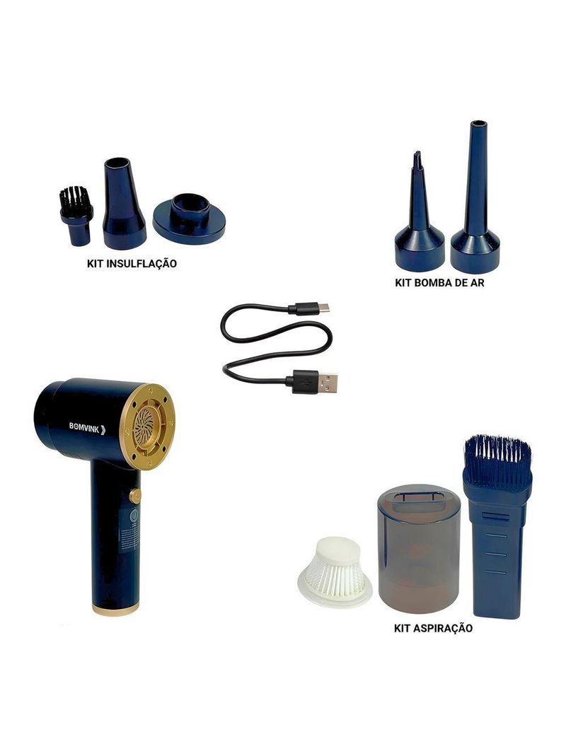 Aspirador 3 Em 1 Portátil Bom-8919 – Aspira Sopra E Infla Multifuncional 110V