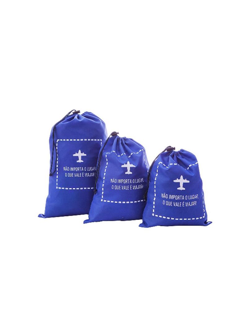 Kit saco com cordão para viagem azul para p/m/g 3pçs - secalux