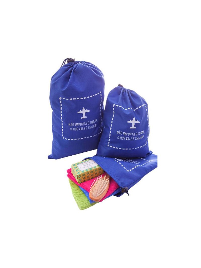 Kit saco com cordão para viagem azul para p/m/g 3pçs - secalux