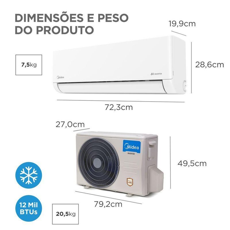 Ar Condicionado Split Inverter Midea AI 12000 BTUs Frio 127V 38EFVCA12M8