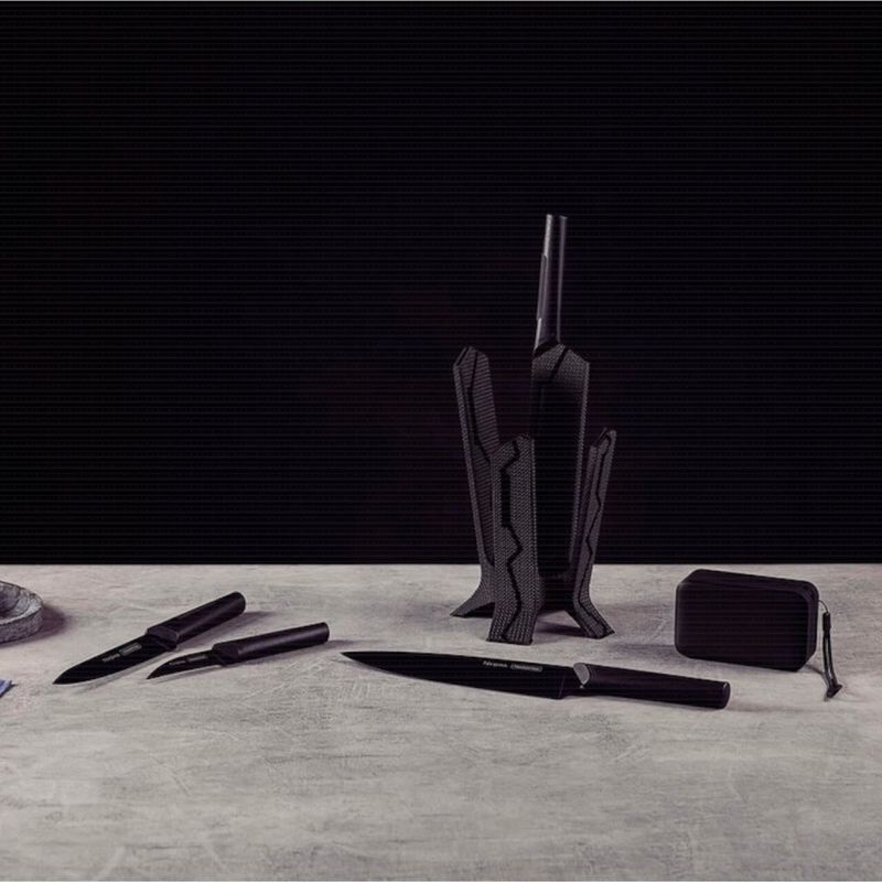 Jogo de Facas Tramontina Nygma com Lâmina em Aço Inox e Cabos de Polipropileno Preto com Suporte e Caixa de Som 06 Peças