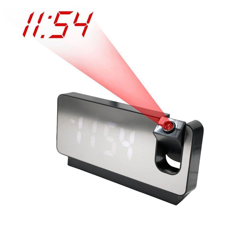 Relógio Despertador Led Espelhado Com Projetor De Hora E Termômetro – Usb Tipo - Preto