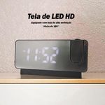 Relógio Despertador Led Espelhado Com Projetor De Hora E Termômetro – Usb Tipo - Preto