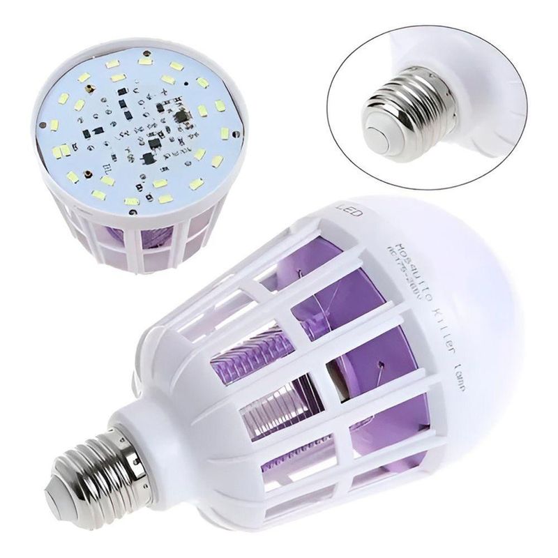 Lâmpada Repelente Luz Led Bocal Mata Mosquito Insetos