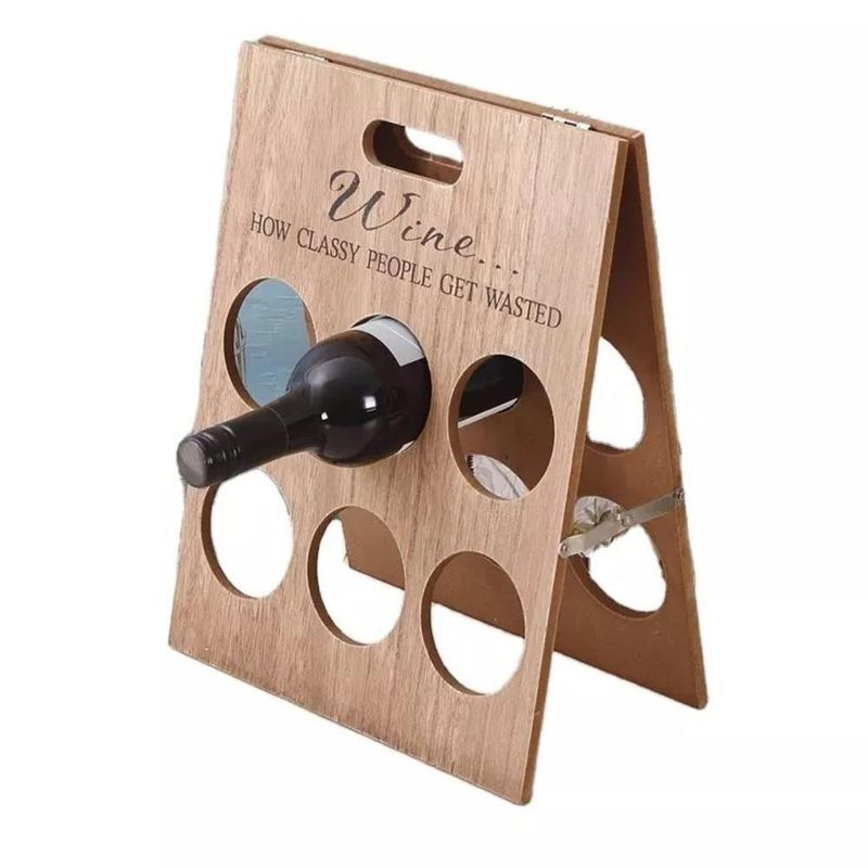 Suporte Vinho Retratil Decorativo Premium Madeira 6 Garrafas