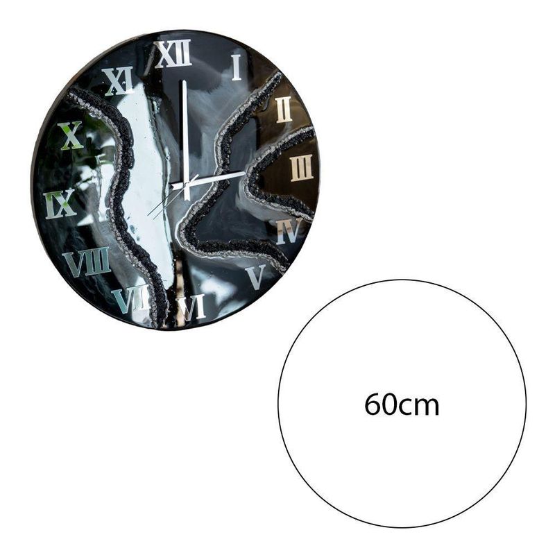 Relógio De Parede Grande 60cm Luxo - Fundo Preto Com Prata