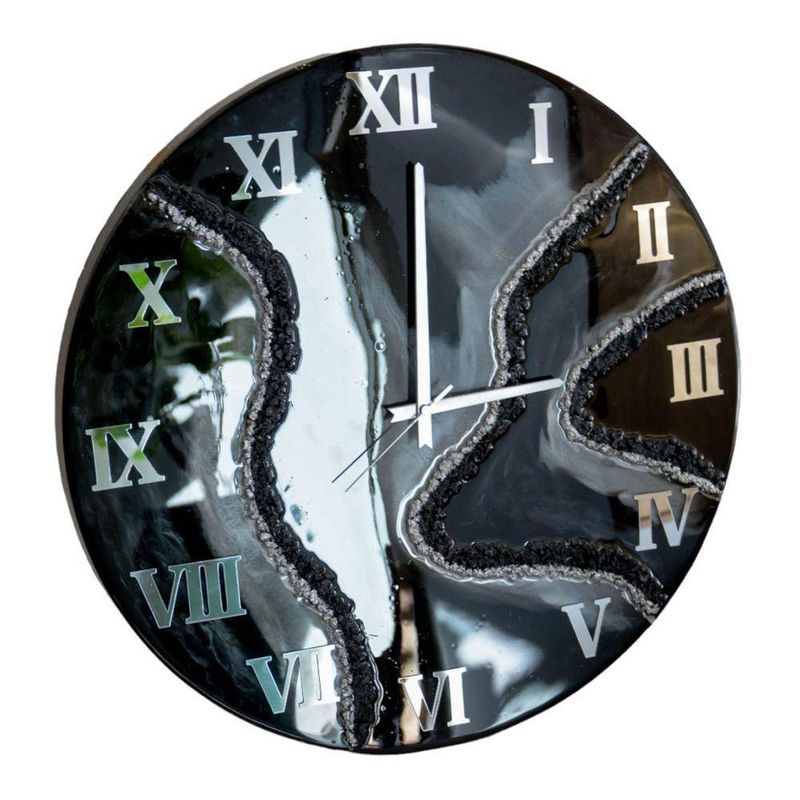 Relógio De Parede Grande 60cm Luxo - Fundo Preto Com Prata