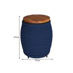 Puff Mesa Garden Em Corda Náutica Base Em Alumínio Preta E Tampo Em Madeira Azul Marinho