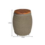 Puff Mesa Garden Em Corda Náutica Base Em Alumínio Cinza E Tampo Em Madeira Rami