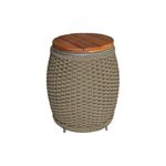 Puff Mesa Garden Em Corda Náutica Base Em Alumínio Cinza E Tampo Em Madeira Rami