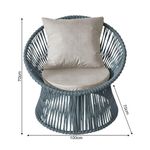 Poltrona Decorativa Estofada Sol Com Almofada Em Corda Náutica E Base Em Alumínio Cinza-cinza