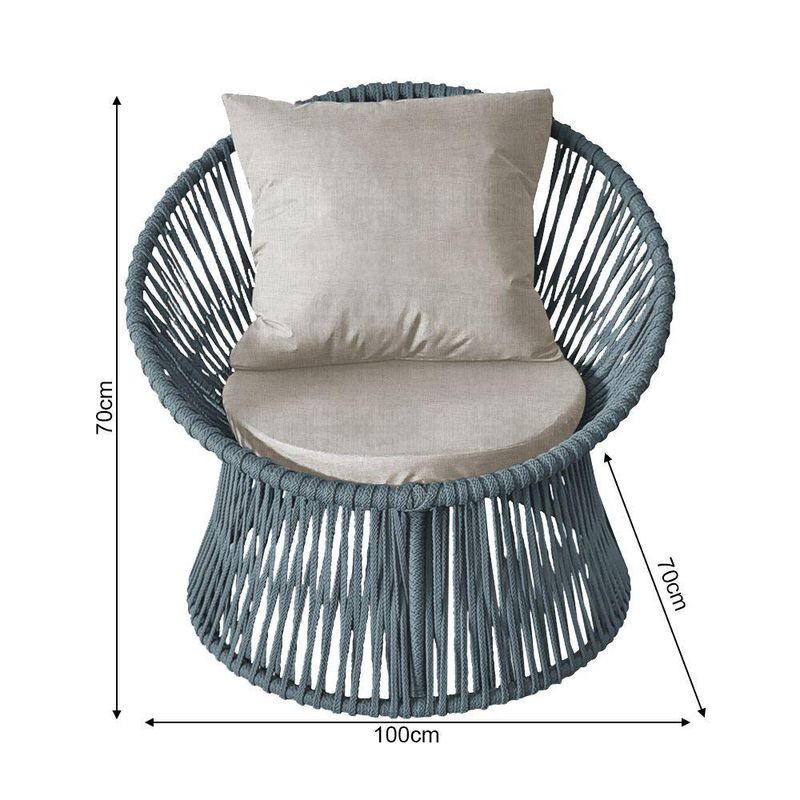 Poltrona Decorativa Estofada Sol Com Almofada Em Corda Náutica E Base Em Alumínio Cinza-cinza