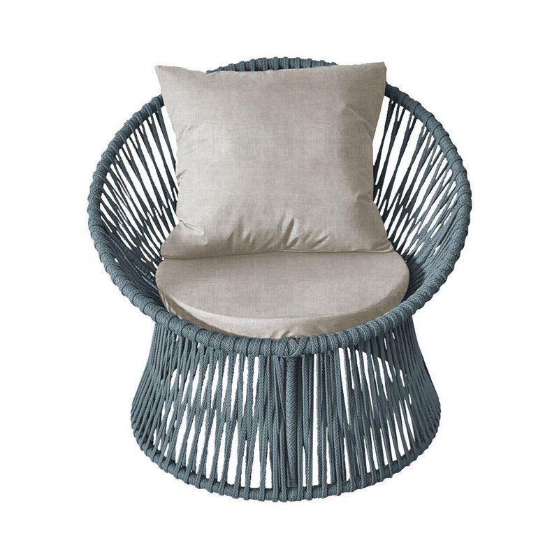 Poltrona Decorativa Estofada Sol Com Almofada Em Corda Náutica E Base Em Alumínio Cinza-cinza
